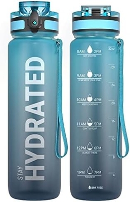 32oz chai nước thể thao động viên với thời gian đánh dấu - thời gian uống - Tritan, BPA miễn phí, miệng rộng chống rò rỉ,