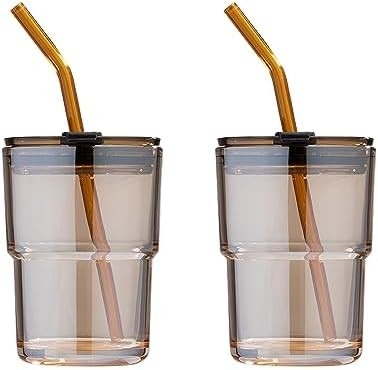 13oz/400ml Tumbler nước ly, cốc với rơm và nắp niêm phong mang theo cho cà phê, trà đá, dày tường kính cách nhiệt