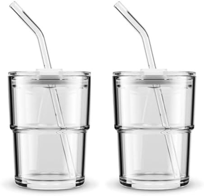 13oz/400ml Tumbler nước ly, cốc với rơm và nắp niêm phong mang theo cho cà phê, trà đá, dày tường kính cách nhiệt