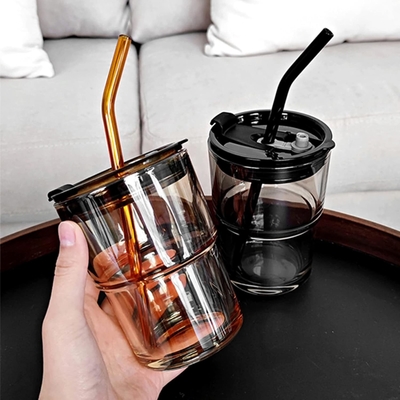 13oz/400ml Tumbler nước ly, cốc với rơm và nắp niêm phong mang theo cho cà phê, trà đá, dày tường kính cách nhiệt