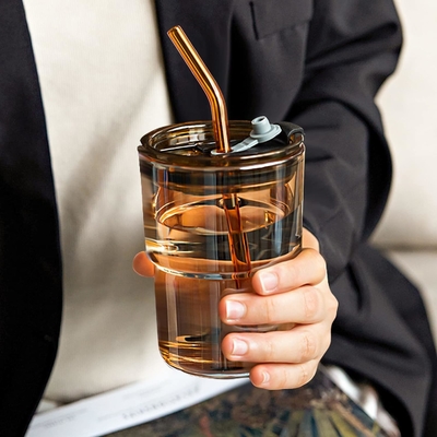 13oz/400ml Tumbler nước ly, cốc với rơm và nắp niêm phong mang theo cho cà phê, trà đá, dày tường kính cách nhiệt
