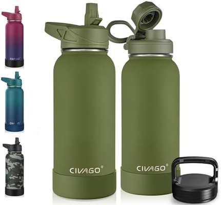 32 oz chai nước cách nhiệt với rơm, thép không gỉ thể thao ly nước chai với 3 nắp (rơm, vòi và nắm nắp