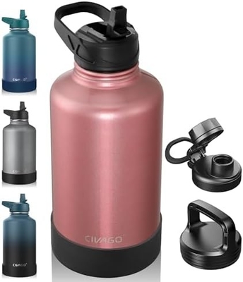 32 oz chai nước cách nhiệt với rơm, thép không gỉ thể thao ly nước chai với 3 nắp (rơm, vòi và nắm nắp
