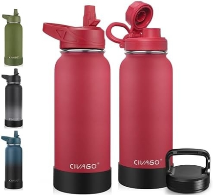 32 oz chai nước cách nhiệt với rơm, thép không gỉ thể thao ly nước chai với 3 nắp (rơm, vòi và nắm nắp