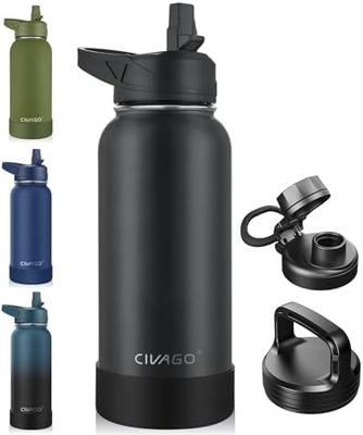 32 oz chai nước cách nhiệt với rơm, thép không gỉ thể thao ly nước chai với 3 nắp (rơm, vòi và nắm nắp