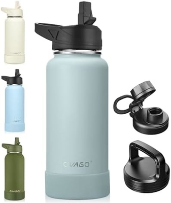 32 oz chai nước cách nhiệt với rơm, thép không gỉ thể thao ly nước chai với 3 nắp (rơm, vòi và nắm nắp
