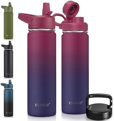 32 oz chai nước cách nhiệt với rơm, thép không gỉ thể thao ly nước chai với 3 nắp (rơm, vòi và nắm nắp