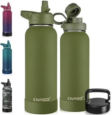 32 oz chai nước cách nhiệt với rơm, thép không gỉ thể thao ly nước chai với 3 nắp (rơm, vòi và nắm nắp