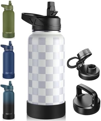 32 oz chai nước cách nhiệt với rơm, thép không gỉ thể thao ly nước chai với 3 nắp (rơm, vòi và nắm nắp