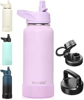 32 oz chai nước cách nhiệt với rơm, thép không gỉ thể thao ly nước chai với 3 nắp (rơm, vòi và nắm nắp
