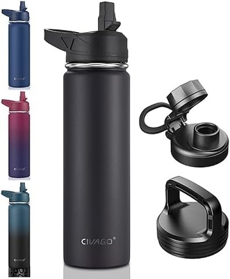 32 oz chai nước cách nhiệt với rơm, thép không gỉ thể thao ly nước chai với 3 nắp (rơm, vòi và nắm nắp
