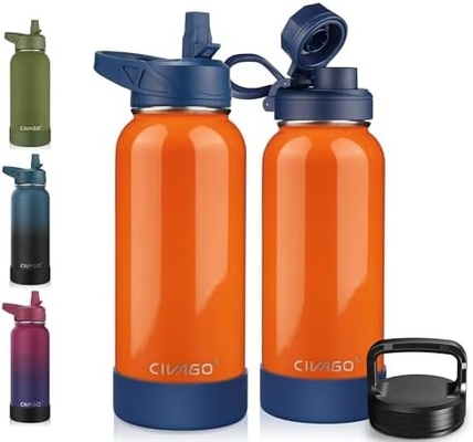 32 oz chai nước cách nhiệt với rơm, thép không gỉ thể thao ly nước chai với 3 nắp (rơm, vòi và nắm nắp