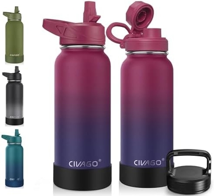 32 oz chai nước cách nhiệt với rơm, thép không gỉ thể thao ly nước chai với 3 nắp (rơm, vòi và nắm nắp
