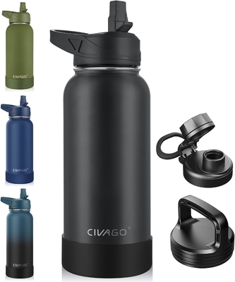 32 oz chai nước cách nhiệt với rơm, thép không gỉ thể thao ly nước chai với 3 nắp (rơm, vòi và nắm nắp
