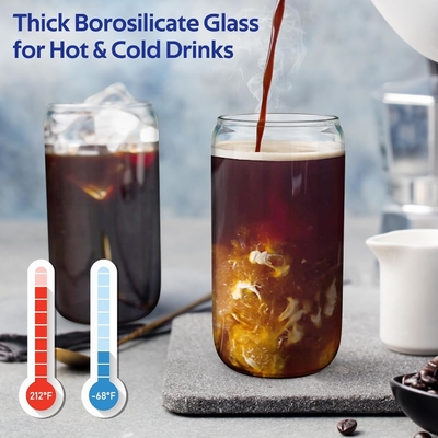 4 Set Cốc thủy tinh với nắp và ống hút 16 oz, Glass Drinking Set, Ice Coffee Cup với nắp tre,