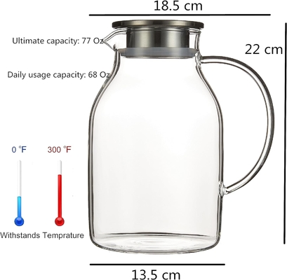 Karafu Glass Pitcher với nắp, 68Oz canh nước chống nhiệt cho nước nóng / lạnh, trà đá và nước trái cây đồ uống rõ ràng