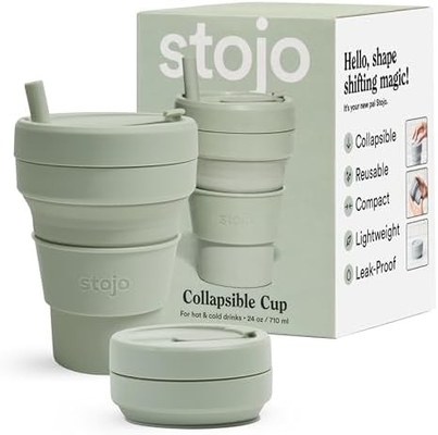 Cốc du lịch gập - Sage Green, 12oz / 355ml - Chất chống rò rỉ dùng nhiều lần để đi Chiếc chai silicone kích thước túi