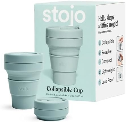 Cốc du lịch gập - Sage Green, 12oz / 355ml - Chất chống rò rỉ dùng nhiều lần để đi Chiếc chai silicone kích thước túi