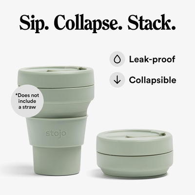 Cốc du lịch gập - Sage Green, 12oz / 355ml - Chất chống rò rỉ dùng nhiều lần để đi Chiếc chai silicone kích thước túi