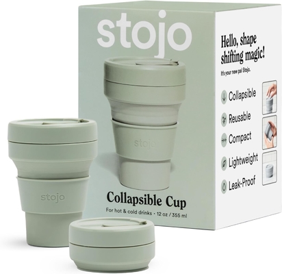 Cốc du lịch gập - Sage Green, 12oz / 355ml - Chất chống rò rỉ dùng nhiều lần để đi Chiếc chai silicone kích thước túi