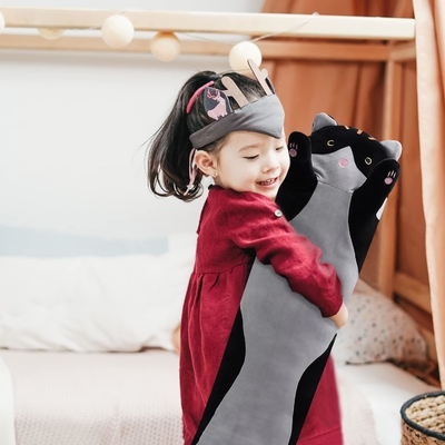 WUYU Đẹp Plush mèo búp bê dễ thương phim hoạt hình mềm nhồi nhét con mèo gối dài ném ngủ gối búp bê đồ chơi quà tặng cho trẻ em
