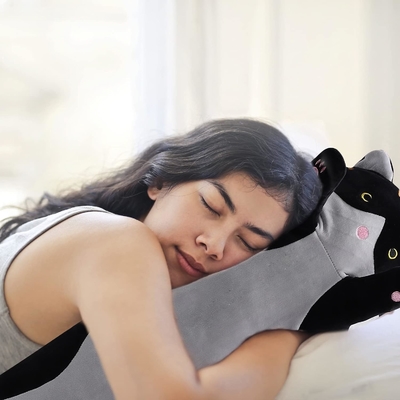 WUYU Đẹp Plush mèo búp bê dễ thương phim hoạt hình mềm nhồi nhét con mèo gối dài ném ngủ gối búp bê đồ chơi quà tặng cho trẻ em