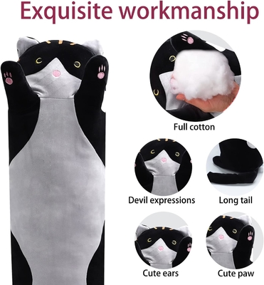 WUYU Đẹp Plush mèo búp bê dễ thương phim hoạt hình mềm nhồi nhét con mèo gối dài ném ngủ gối búp bê đồ chơi quà tặng cho trẻ em
