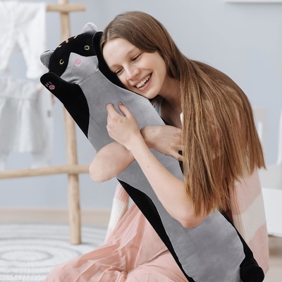 WUYU Đẹp Plush mèo búp bê dễ thương phim hoạt hình mềm nhồi nhét con mèo gối dài ném ngủ gối búp bê đồ chơi quà tặng cho trẻ em