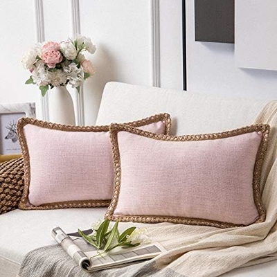 Phantoscope Pack của 2 trang trại trang trí ném gối nắp, Mô hình vững chắc cho nhà Burlap Linen cắt tỉa phù hợp
