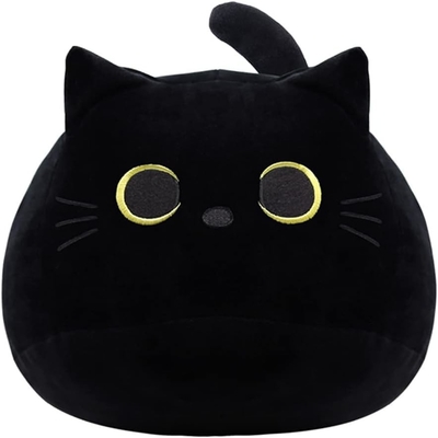 Đồ chơi Plush Mèo Đen: Gối thú mềm, nhồi bông, trang trí ghế sofa cho trẻ em, thiết kế hình mèo
