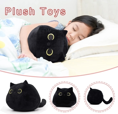 Đồ chơi Plush Mèo Đen: Gối thú mềm, nhồi bông, trang trí ghế sofa cho trẻ em, thiết kế hình mèo
