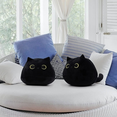 Đồ chơi Plush Mèo Đen: Gối thú mềm, nhồi bông, trang trí ghế sofa cho trẻ em, thiết kế hình mèo