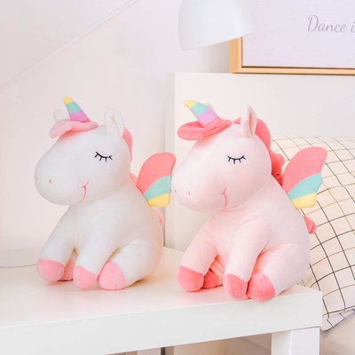 Lazada Unicorn Động vật nhồi đồ chơi đồ chơi con gái quà tặng với cánh cầu vồng trắng 12 inch