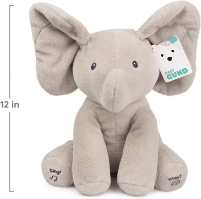 GUND Baby Animated Flappy The Elephant Plush, Singing Stuffed Animal Baby Toy dành cho trẻ từ 0 tuổi trở lên, màu xám, 12&quot;