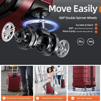Bộ hành lý có thể mở rộng PC + ABS Túi kéo dài 2 bánh TSA khóa 3pcs Rượu vang đỏ