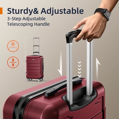 Bộ hành lý có thể mở rộng PC + ABS Túi kéo dài 2 bánh TSA khóa 3pcs Rượu vang đỏ