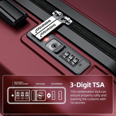 Bộ hành lý có thể mở rộng PC + ABS Túi kéo dài 2 bánh TSA khóa 3pcs Rượu vang đỏ