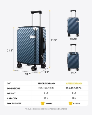 Hành lý 22x14x9 Hãng hàng không được chấp thuận - 35L Polycarbonate mở rộng vỏ cứng vali với bánh xe quay (Mắc, 20 inch)