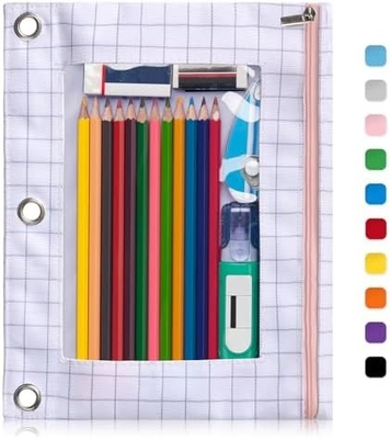 Vỏ bút chì binder với khóa khóa mịn, vỏ bút chì cửa sổ rõ ràng cho binder, túi bút chì binder 3 vòng có dung lượng lớn