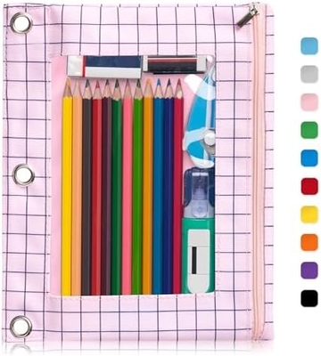 Vỏ bút chì binder với khóa khóa mịn, vỏ bút chì cửa sổ rõ ràng cho binder, túi bút chì binder 3 vòng có dung lượng lớn
