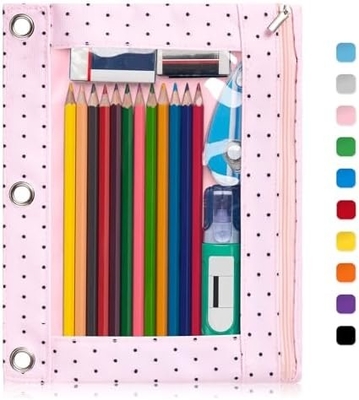 Vỏ bút chì binder với khóa khóa mịn, vỏ bút chì cửa sổ rõ ràng cho binder, túi bút chì binder 3 vòng có dung lượng lớn
