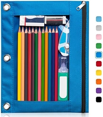 Vỏ bút chì binder với khóa khóa mịn, vỏ bút chì cửa sổ rõ ràng cho binder, túi bút chì binder 3 vòng có dung lượng lớn