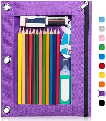 Vỏ bút chì binder với khóa khóa mịn, vỏ bút chì cửa sổ rõ ràng cho binder, túi bút chì binder 3 vòng có dung lượng lớn