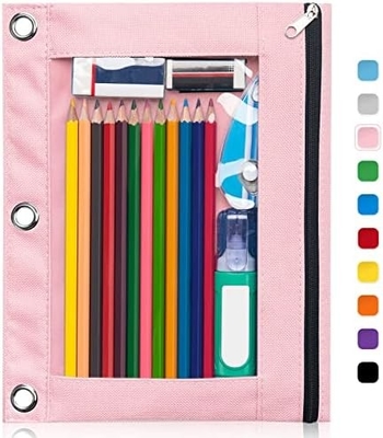 Vỏ bút chì binder với khóa khóa mịn, vỏ bút chì cửa sổ rõ ràng cho binder, túi bút chì binder 3 vòng có dung lượng lớn