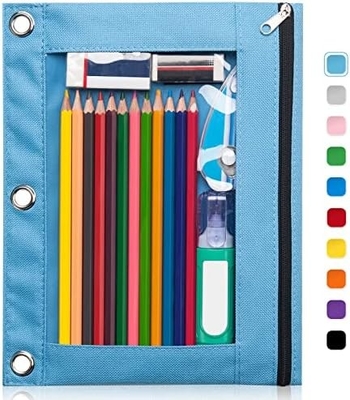 Vỏ bút chì binder với khóa khóa mịn, vỏ bút chì cửa sổ rõ ràng cho binder, túi bút chì binder 3 vòng có dung lượng lớn