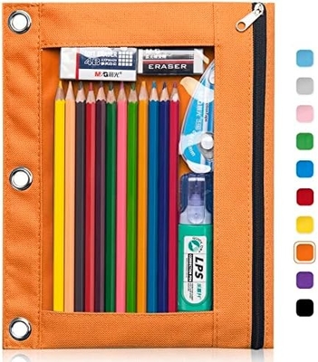 Vỏ bút chì binder với khóa khóa mịn, vỏ bút chì cửa sổ rõ ràng cho binder, túi bút chì binder 3 vòng có dung lượng lớn