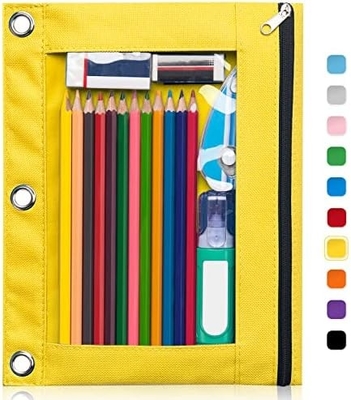 Vỏ bút chì binder với khóa khóa mịn, vỏ bút chì cửa sổ rõ ràng cho binder, túi bút chì binder 3 vòng có dung lượng lớn