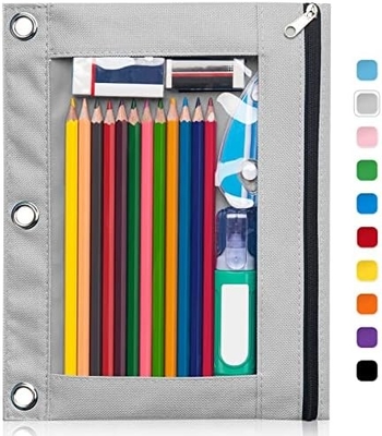 Vỏ bút chì binder với khóa khóa mịn, vỏ bút chì cửa sổ rõ ràng cho binder, túi bút chì binder 3 vòng có dung lượng lớn