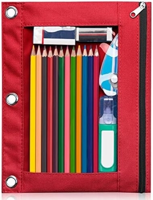 Vỏ bút chì binder với khóa khóa mịn, vỏ bút chì cửa sổ rõ ràng cho binder, túi bút chì binder 3 vòng có dung lượng lớn
