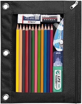 Vỏ bút chì binder với khóa khóa mịn, vỏ bút chì cửa sổ rõ ràng cho binder, túi bút chì binder 3 vòng có dung lượng lớn